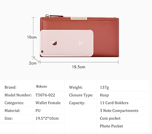Miniatura 4 de Mokoze Cartera de cuero para mujer, con cierre magnético, doble pliegue, para regalo, vida diaria, viajes y ocasiones de negocios, Rojo -, Moderno