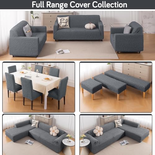 Image of HOKIPO 'Aria Nova' Elastic Stretchable 280 GSM Bubble Sofa Cover for 1 Seater, Dark Grey (NEW-AR-6208-DGRY)