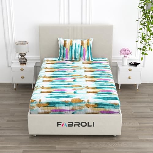 Image of 300 TC Abstract Pattern Cotton Blend Single Bed Bedsheet with 1 Pillow Cover | Wrinkle Free Soft Hypoallergenic | Lightweight Breathable - 60x90 inch