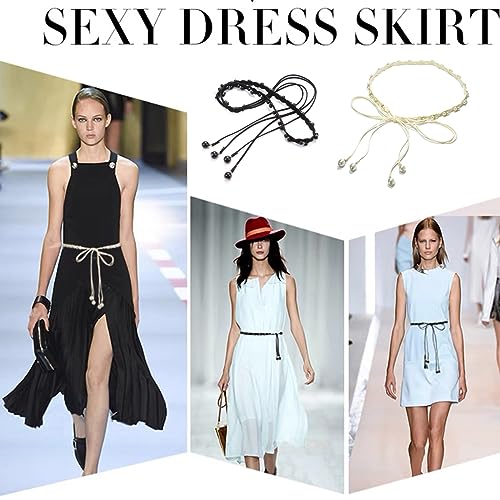Eartif Pearl Tassel Braided Belts for Women - Skinny Woven Chains & Rope Belly Waist Chains for Dress4