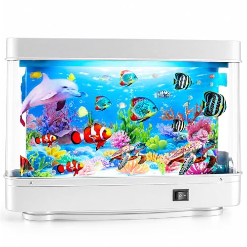 Image of Frutiger Aero Fish Lamp, Artificial Tropical Aquarium (Dolphin Theme), Fake Fish Tank Desktop Decor, 100% QC Passed Moving Ocean Lamp (No-Water, 110V) for Office Stress Relief & Retro Gift