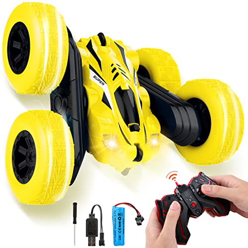 Carritos, Toy Carro de Control Remoto, Coche Acrobático 4WD RC,Coche de Acrobacias de Doble Cara Todo Terreno de 2.4 GHz,Rotación de 360 °,con Faro LED,Juguete para...