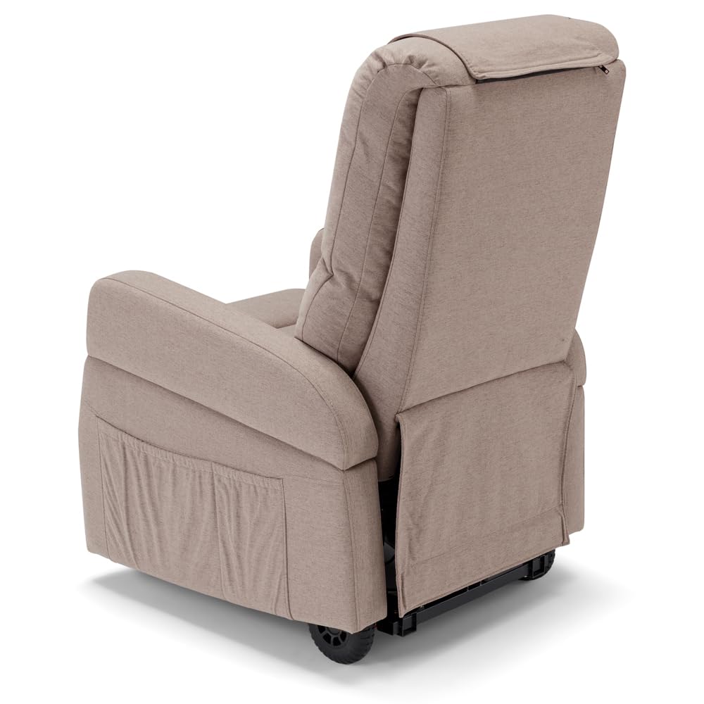 Poltrona Relax Elettrica Dubai 4 Motori 2 + 2, per anziani e disabili, 4 ruote, sistema reclinazione e alzapersona, funzione guida, batteria con 172 minuti di autonomia, tessuto idrorepellente