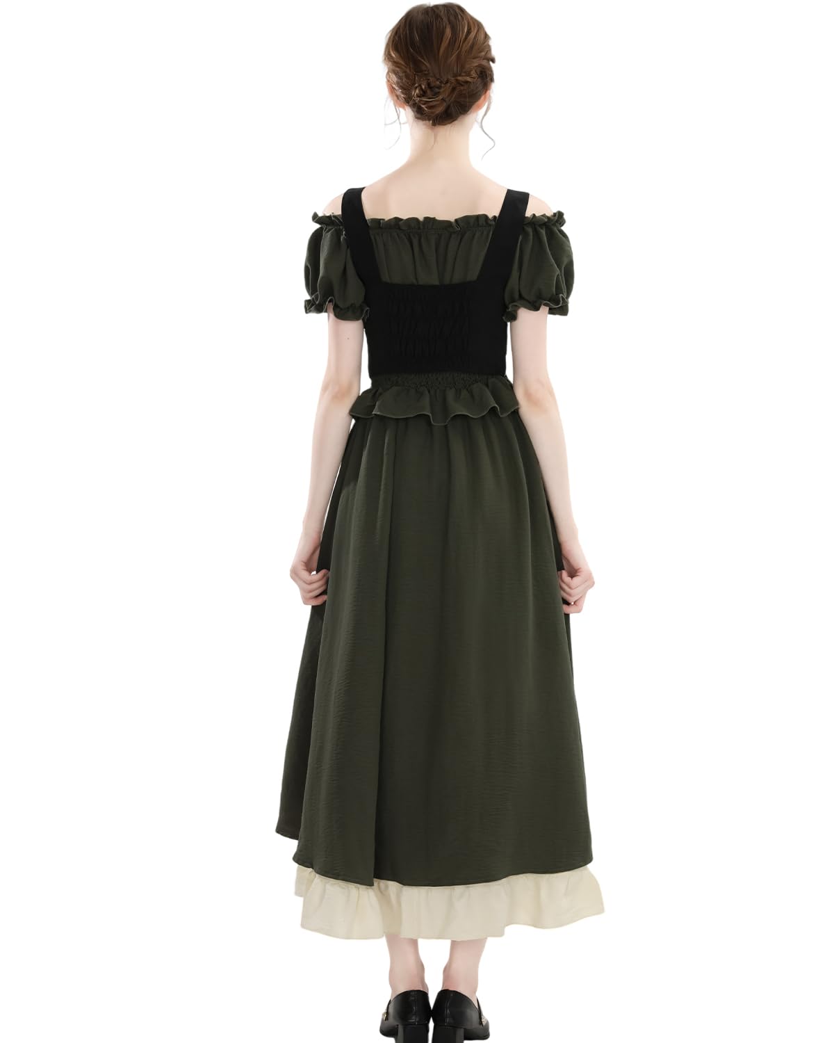 CR ROLECOS Vestido victoriano para mujer, disfraz de estilo steampunk, estilo mediterráneo, hombros descubiertos, vestido asimétrico, 3 piezas, blusa renacentista, falda