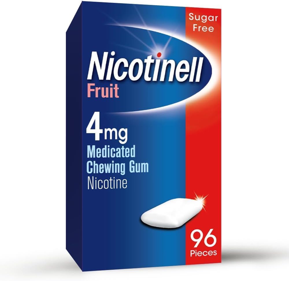 Nicotinell Nicotine Gum, Quit Smoking Aid, Fruit Flavour, 4 mg, 96 Pieces