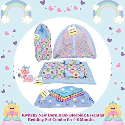 Image of Kwitchy Baby Bedding Set for New Born Essential Combo (0-6 Months) (4PCS Set) (Blue)
