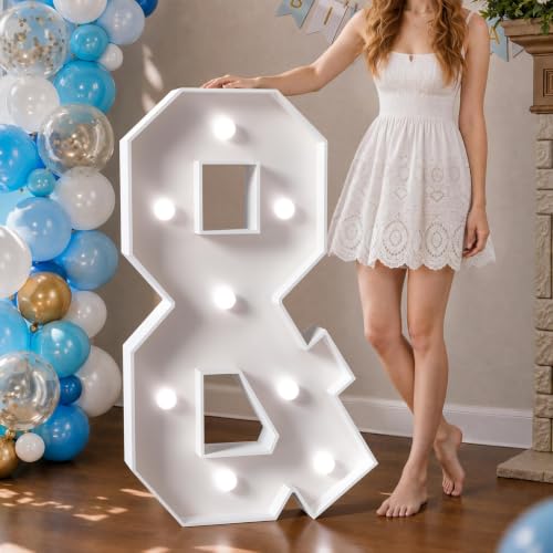 Image of Imprsv Marquee Letters 3 Feet Tall, Light Up Letters & Party Decorations | Cool White Light, Large Wedding MR & MRS Birthday Decor, Big Stable Sign, Assembly Required, Foam Board 22 Pcs Accessory Set