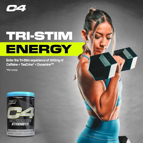 Image of Cellucor C4 Ultimate Strength Pre Workout Powder - Tri-Stim Experience 300mg Caffeine+TeaCrine+Dynamine - Creatine & Beta-Alanine - Energy Supplement for Men & Women - Frozen Bombiscle, 20 Servings