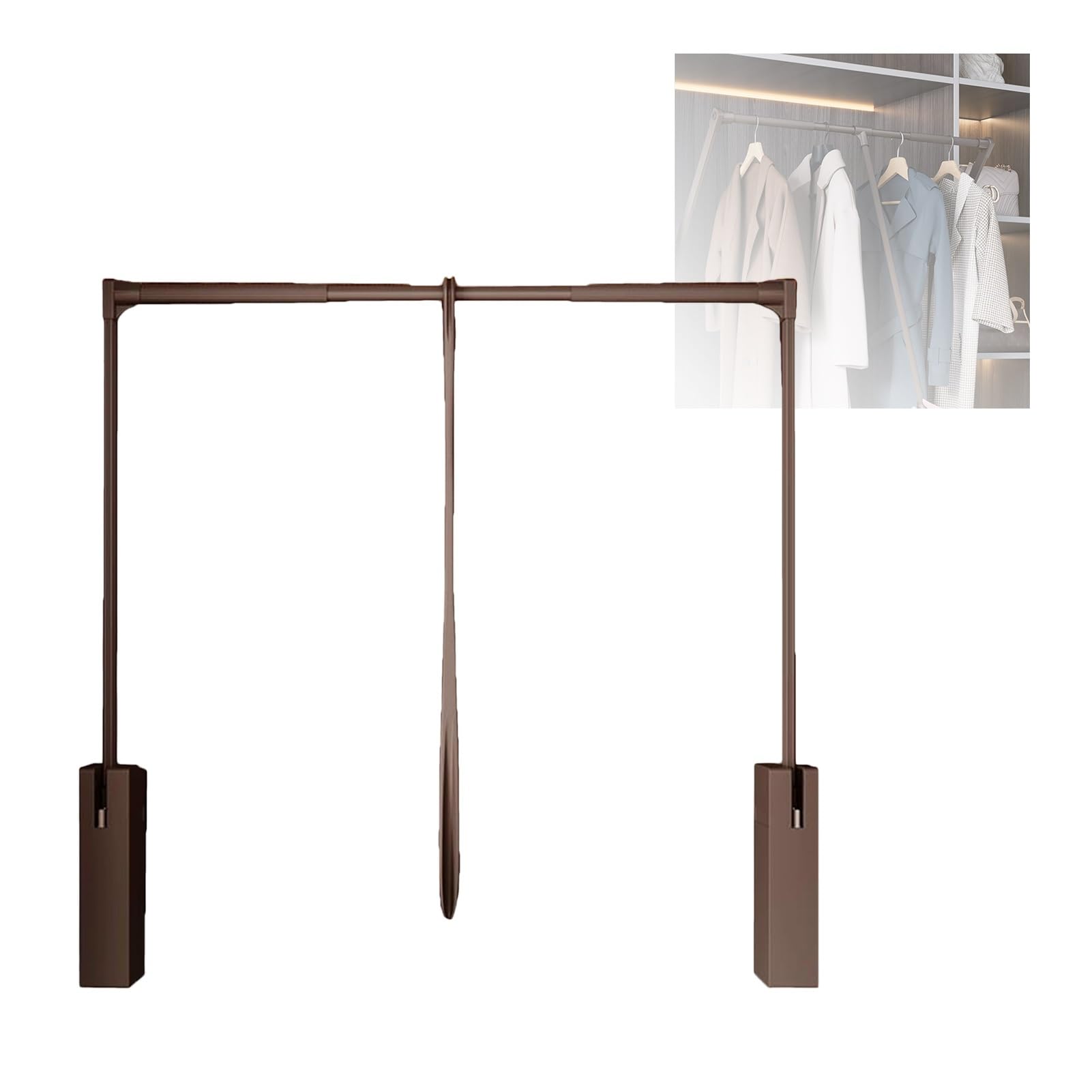 HTTGDGDH Adjustable Pull Down Closet Rod Organizer With Pneumatic Buffer, Wardrobe Lift Rail For Hanging Clothes, Load-Bearing 25Kg, Fits 890-1200Mm, Brown,Brown-660-890mm