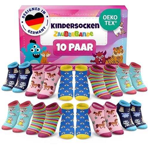 Zauberbande Sneaker Socken Mädchen - 10 Paar / 31-34 - Baumwolle Kindersocken Kinder Socken Kids Socks - Bunte Lustige Strümpfe für Kinder - Sneakersocken mit OEKO-TEX Standard 100