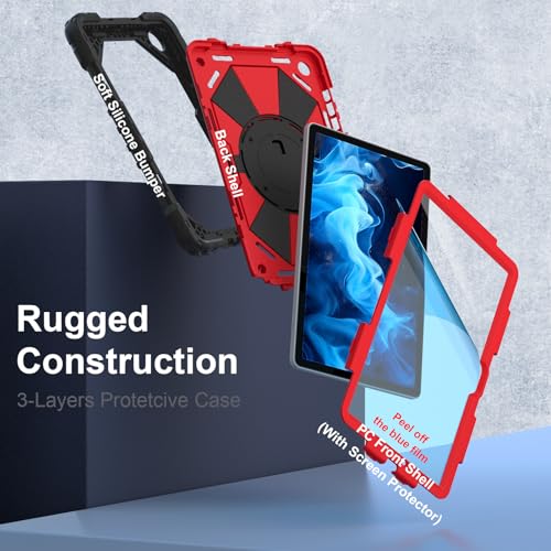 Image of Nitupai Case for Galaxy Tab A11+ Plus 2025, Galaxy Tab A9+ Case 2023 11Inch | Rugged Samsung Tab A11 Plus /A9+ Tablet Cover with 360 Rotating Hand Strap Shoulder Strap Screen Protector Red