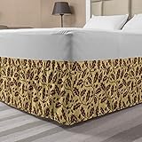 Lunarable Yellow and Brown Bed Skirt, Oak Leaf Acorn Tree Branch Growth Flourishing Nature Buds Mother Earth Print, Elastic Bedskirt Dust Ruffle Wrap Around for Bedding Decor, King, Redwood