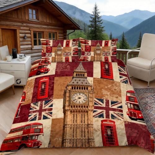 Parure de lit bus rouge en microfibre douce avec 2 taies d'oreiller