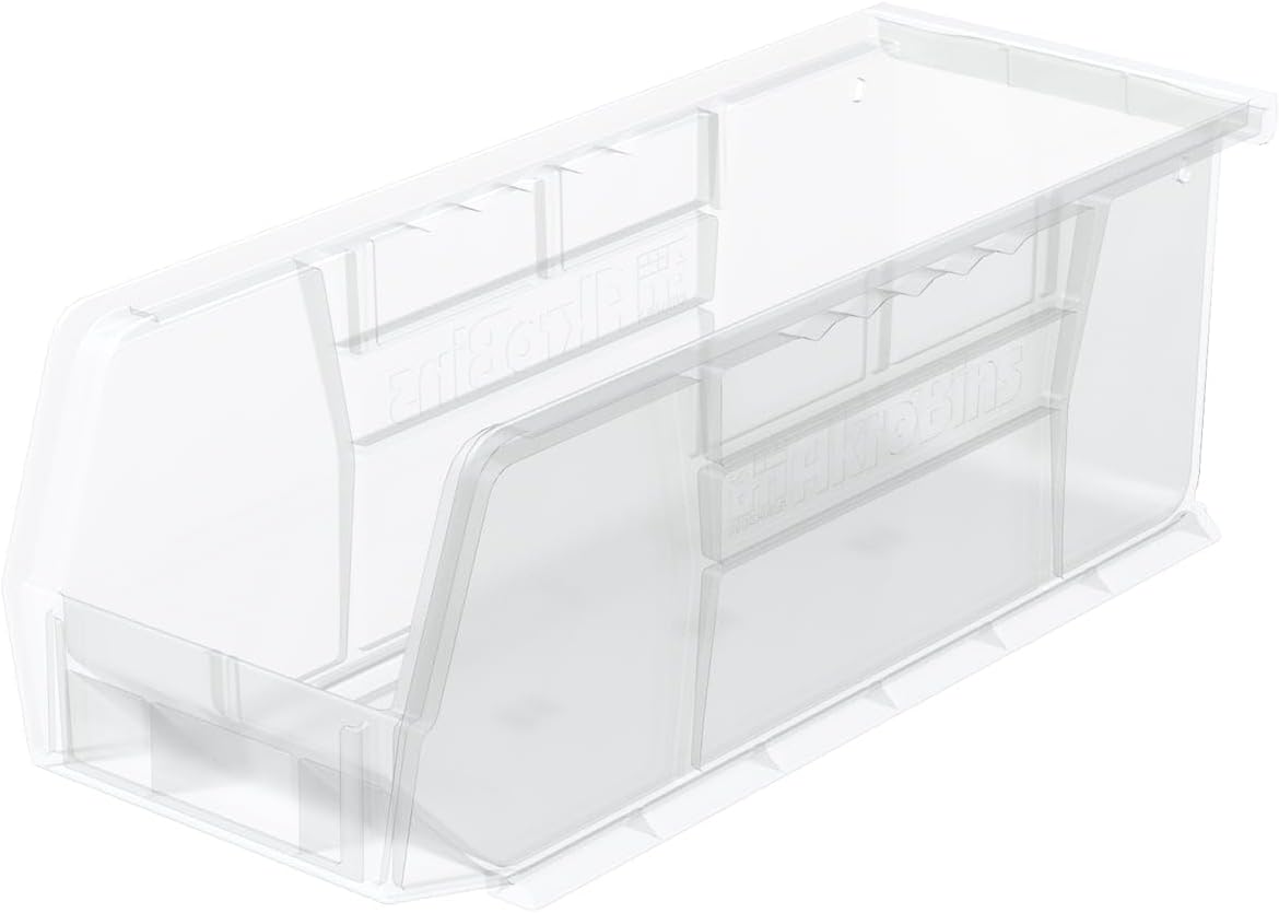 30224 AkroBins Plastic Storage Bins, Space-Saving Stackable Bins for Garage, Pantry, Craft Organization, 11" L x 4" W x 4" H, Clear, 12-Pack