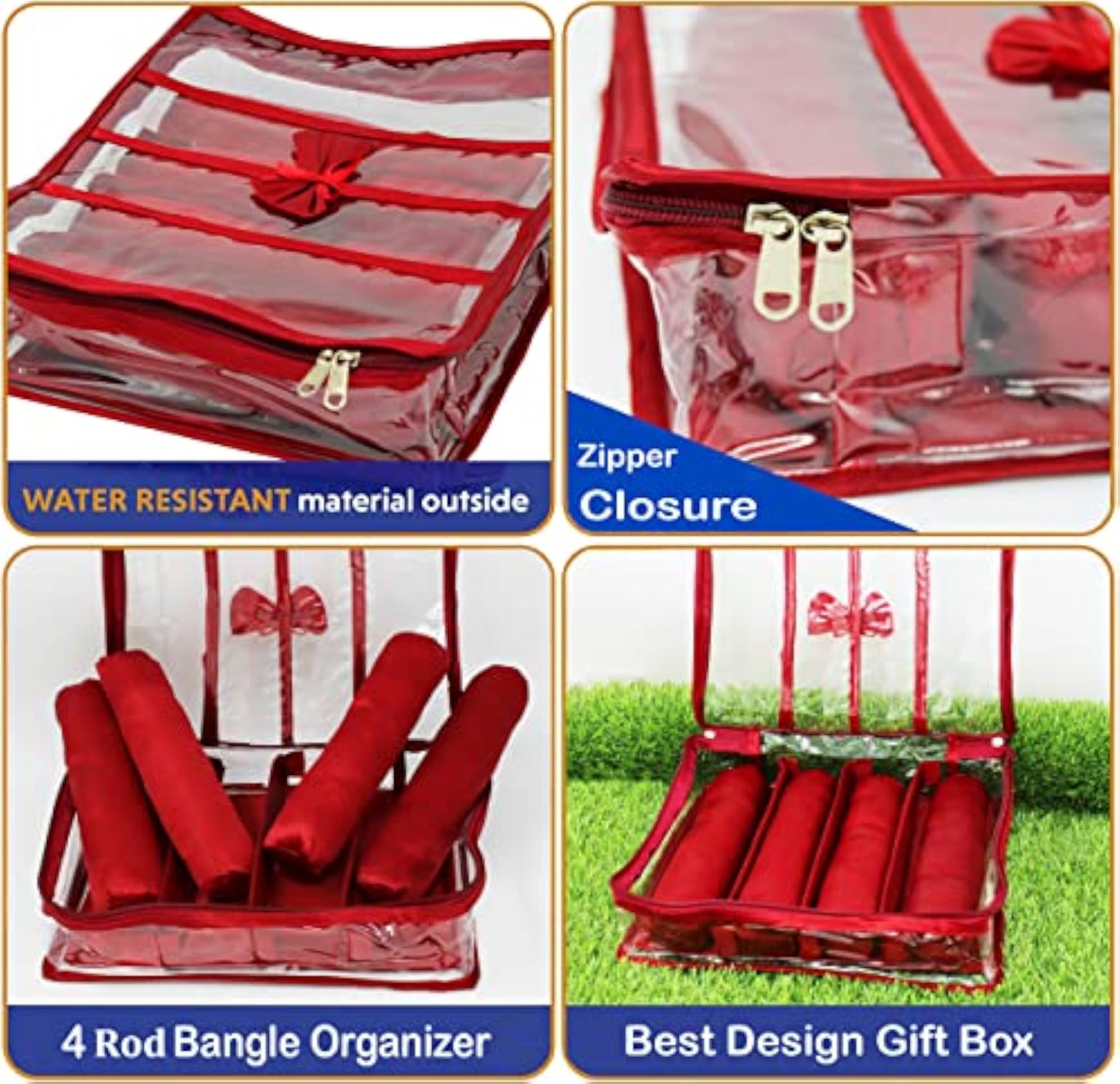 Satin Fabric 4 Rod Bangle Box Organizer for Women