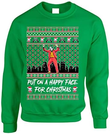 ALLNTRENDS Adult Sweatshirt Put On A Happy Face for Christmas Ugly Sweater Holiday Top (XL, Irish Green)