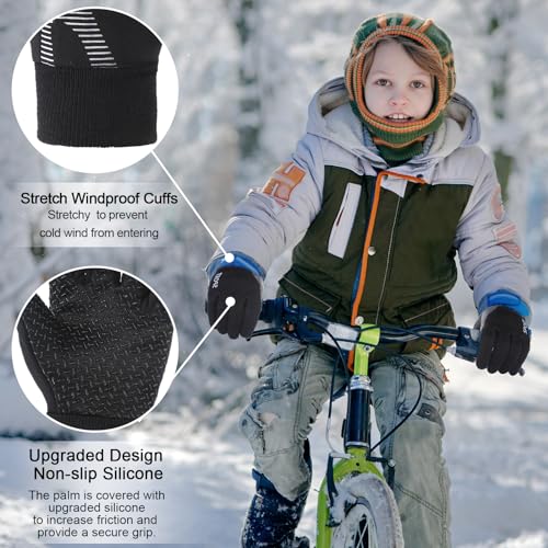Image of Suhine 9 Pairs Kids Winter Gloves Warm Anti Slip Waterproof Gloves Cold Weather Touchscreen Gloves Warm Sport Mitten for Boys Girls 6-13 Years, Black