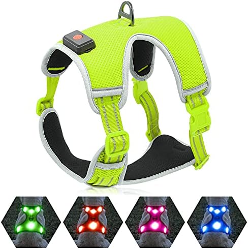 YFbrite Light up Dog Harness for Dogs, USB Rechargeable LED Dog Harness, Reflective Dog Harness, Dog Lights for Harness, Comfortable Adjustable Dog Harness Light (Green, Medium)
