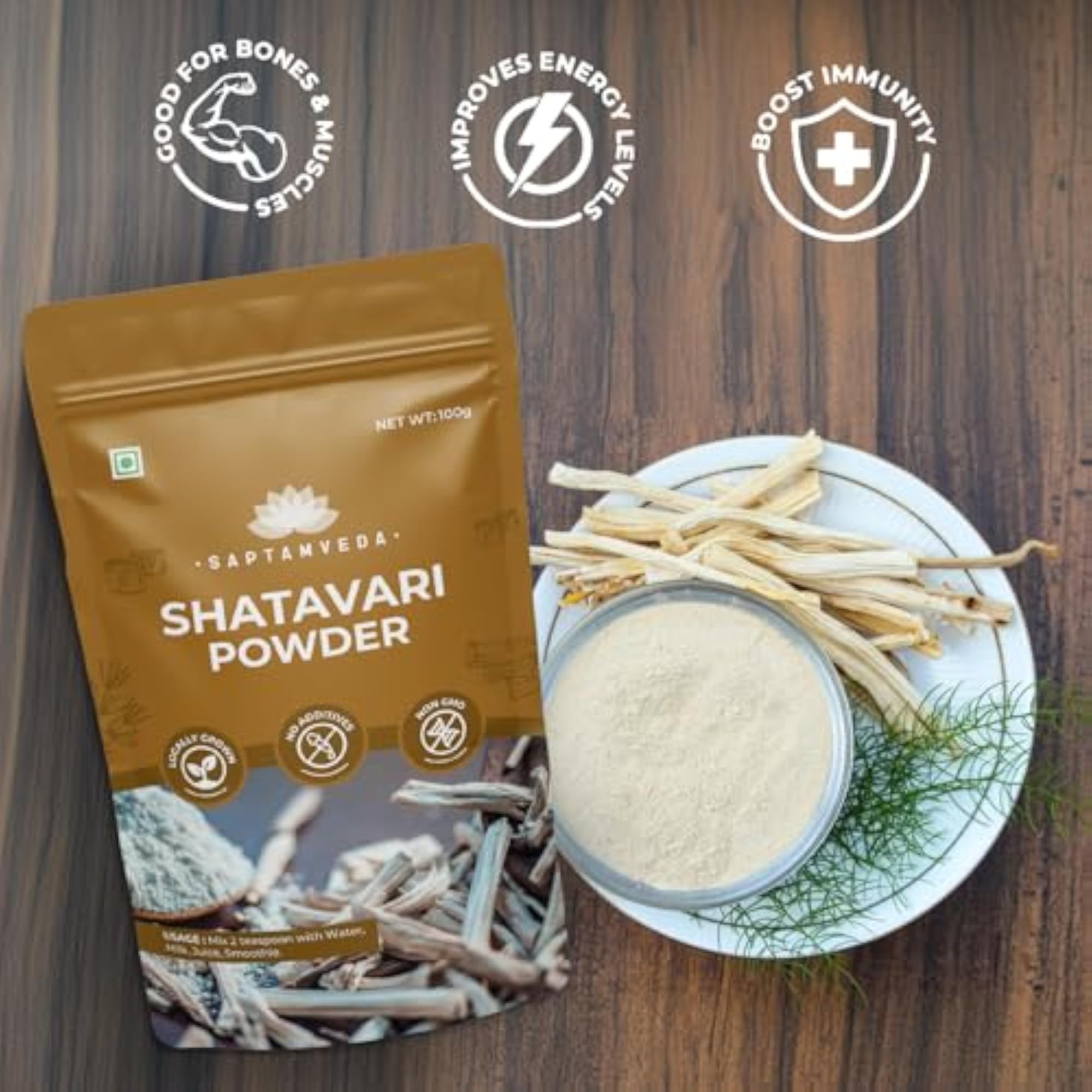 SAPTAMVEDA Shatavari Root Powder, 100gm for Hormonal Balance