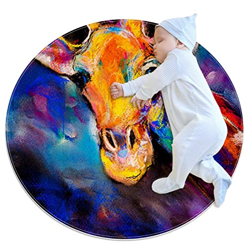 Tapis Girafe rond JDEZ lavable et antidérapant de 100x100cm pour sécuriser la chambre - 2