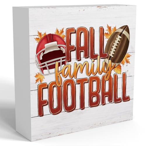 Fall Decor, Football Wooden Box Sign, Fall Decorations for Home, Autumn Room Decor, Autumn Harvest Farmhouse Rustic Thanksgiving Country Sign for Kitchen Bathroom Bedroom Office - Family Football