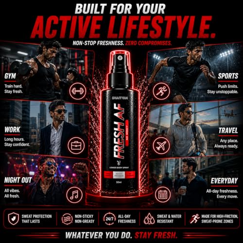 Image of Fresh AF Men's Hygiene Spray for Intimate & Lower Body Odour Control - 750 Sprays | Barely There Anti-Bacterial, pH Balanced with Aloe Vera | Pre Workout & Post Gym Freshness Spray | Sweat Protection (No Mercy)
