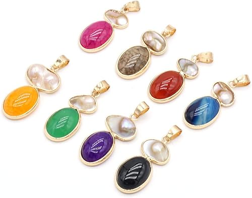 Miniatura 2 de LHJ 4 colgantes de piedra de perlas naturales, perlas de agua dulce irregulares y dijes de piedra de ágata colorida al azar para hacer joyas,