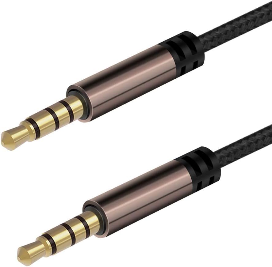 LoongGate AUX Cable 4-Pole(Microphone + Headphone),3.5mm Nylon Braided Tangle-Free Auxiliary Male to Male Stereo Jack Cord for Car/Home Stereos,Speaker,Headphones (2M/6FT)