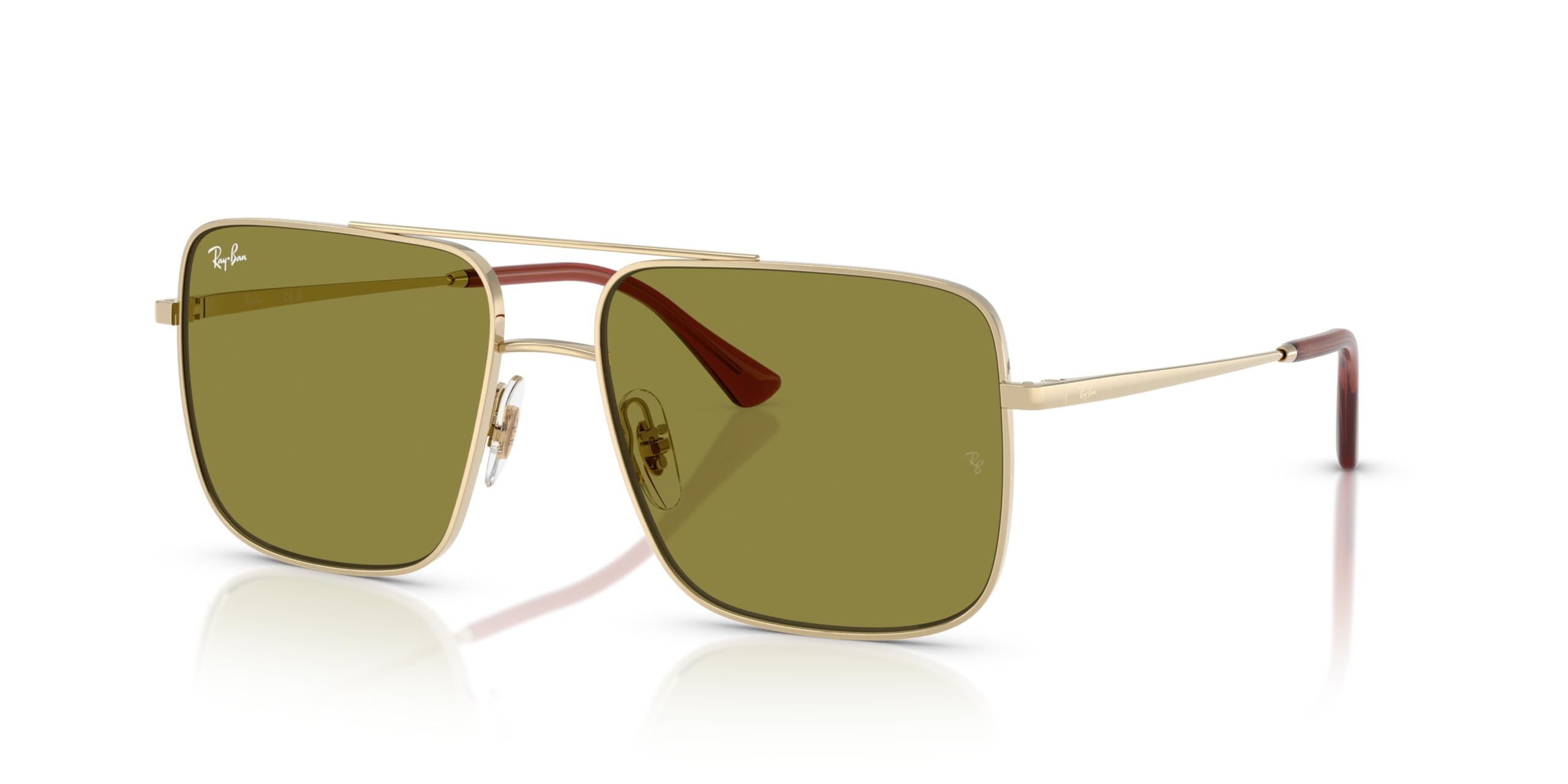Ray-Ban RB3758 Ari Square Sunglasses, Pale Gold/Green, 56 mm