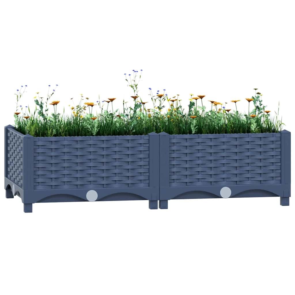 Homvdxl Raised Garden Bed, Rattan-Look, Outdoor Elevated Plastic Planter Box with Drainage Holes, for Growing Plants, Vegetables, Flowers and Herbs - Blue, 80x40x23 cm