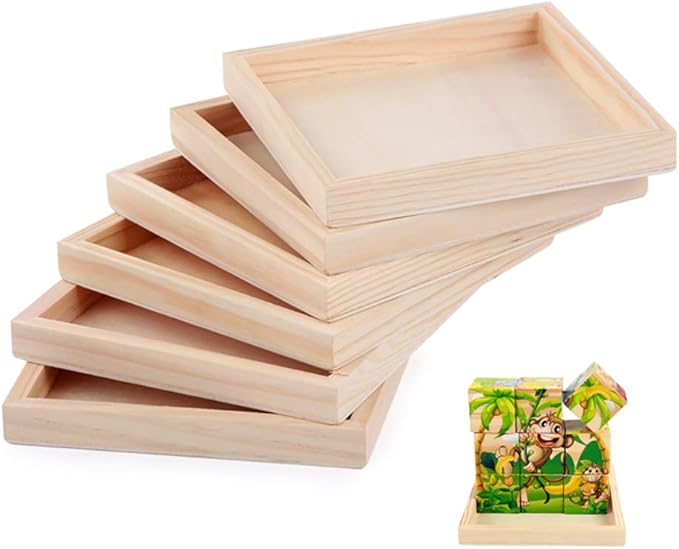 6 Pack Unfinished Small Wood Serving Tray for Crafts