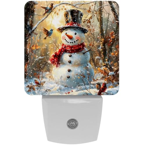 Image of NEWzone Christmas Snowman Forest Night Light Set of 2, Auto Sensor LED Dusk-to-Dawn Nightlights, Plug-in Sensor Lamp for Bedroom Bathroom Kitchen Hallway Stairs Decorative