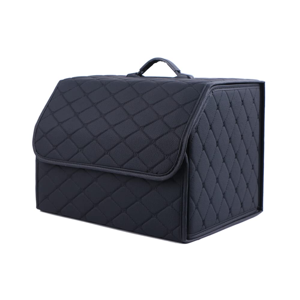 AVIRAA Leather Car Boot Bags Collapsible Storage Box for Mercedes Benz V-Class V220d V250d V300d L Stowing Tidying Accessories, black L