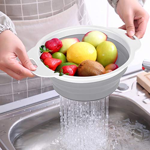 Qimh Collapsible Colander And Strainer Set Of 3-2 Pc 4 Quart(1 Gal) And 1 Pc 2 Quart(0.5 Gal) - Bpa Free & Dishwasher-Safe Silicone Kitchen Foldable Strainer For Pasta, Veggies #TOP2