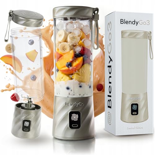 Batidora BlendyGo 3, batidora de vaso portátil, blender recargable por USB, ideal para smoothies, batidos y batidos de proteínas, mexzclador portátil potente, 500 ml (Champagne Pearl)