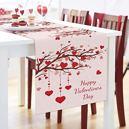 Valentines Day Table Runners 72 Inches Long,Dresser Scarves Happy Valentine's Day Table Runners For Dining Room Love Heart Tree Branch Dinner Runner Anniversary Wedding Banquet Decor, 14X72In #TOP5