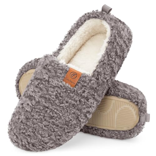 EverFoams - EverFoams Women's Soft Curly Comfy Full Slippers Memory Foam Lightweight House Shoes Cozy Warm Loafer with Polar Fleece Lining Grey, Size 9-10 US