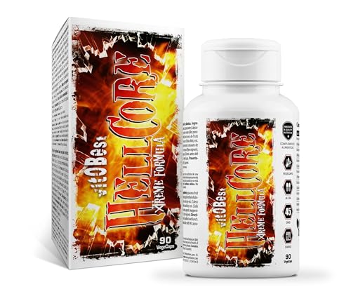 VITOBEST | Control de peso Hellcore | El termogénico más extremo. Contiene extractos vegetales naturales ricos en cafeína | 90 VegeCaps