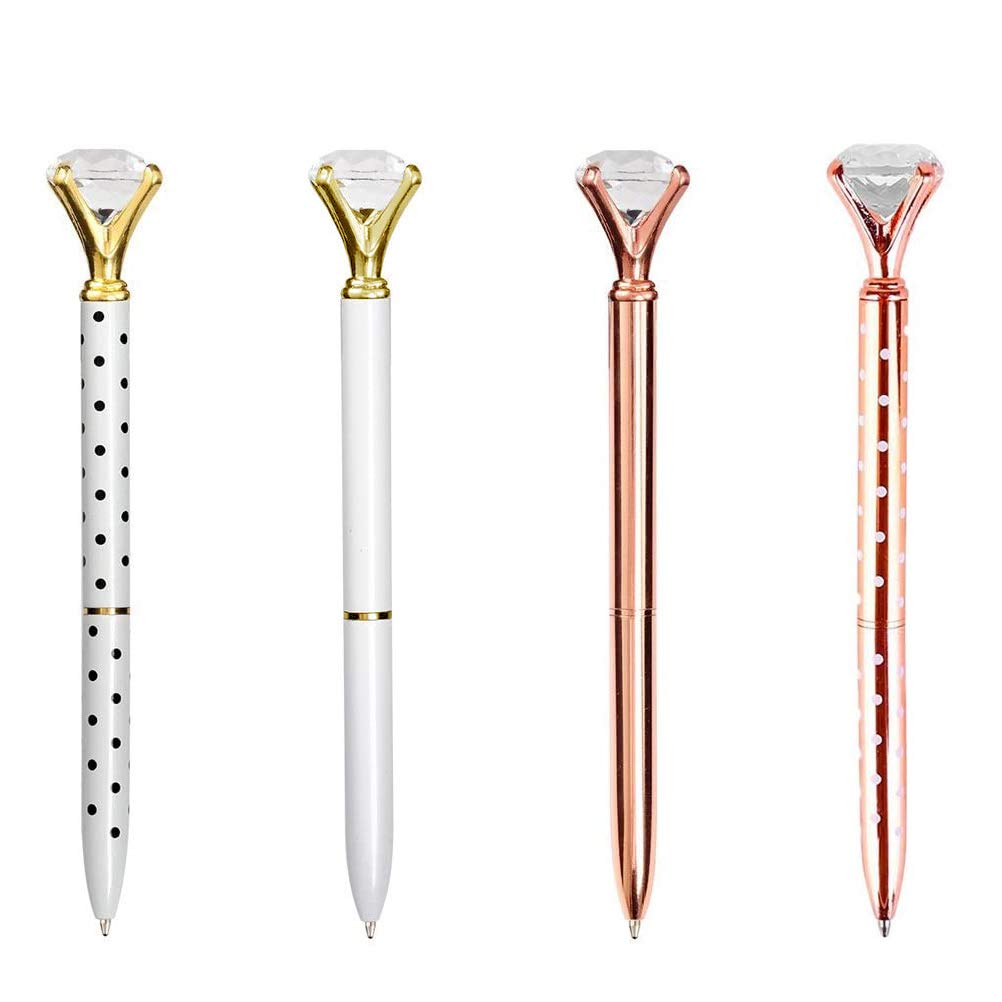 Diamond Ballpoint Pen,4 Pack Rose Gold Pens Crystal Retractable Ball Point Pen Metal Ballpen for Business Office Stationery School