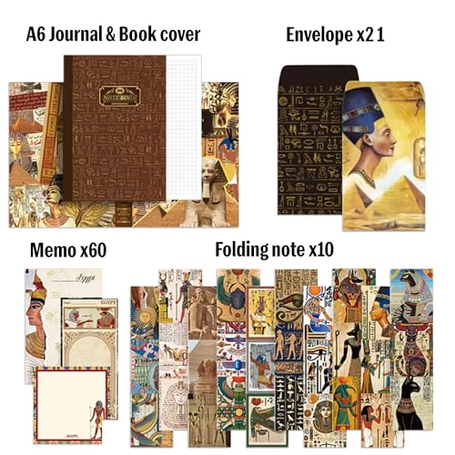 Image of The AutoStory Travel Scrapbooking Kit A6 Junk Journal Ancient Pyramid Aesthetic Stickers History Decorative Papers Washi Tape DIY Craft Art Diary Explorer Decor Teens Supply (Egypt, Brown)