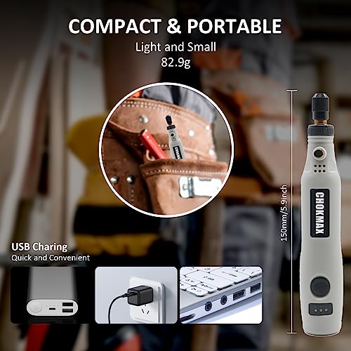 CHOKMAX Mini Multifunktionswerkzeug, 3.7V Li-ion Mini Rotary Multi-Tool Kit mit variabler Geschwindigkeit, 42pcs Zubehör Kit elektrische Tool DIY Schleifer zum Polieren, Reinigen und Gravieren