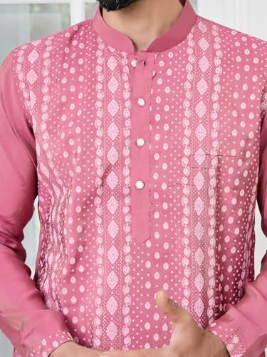 Image of See Designs Men's Full Sleeve Mandarin Collar Floral Embroidered Mandarin Collar Thread Work Straight Long Kurta - Festive Collection