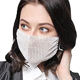 Barode Sparkly Rhinestone Mesh Mask Crystal Colorful Masquerade Ball Party Nightclub Face Masks Venetian Mardi Gras Jewelry for Women and Girls (Black) (White)