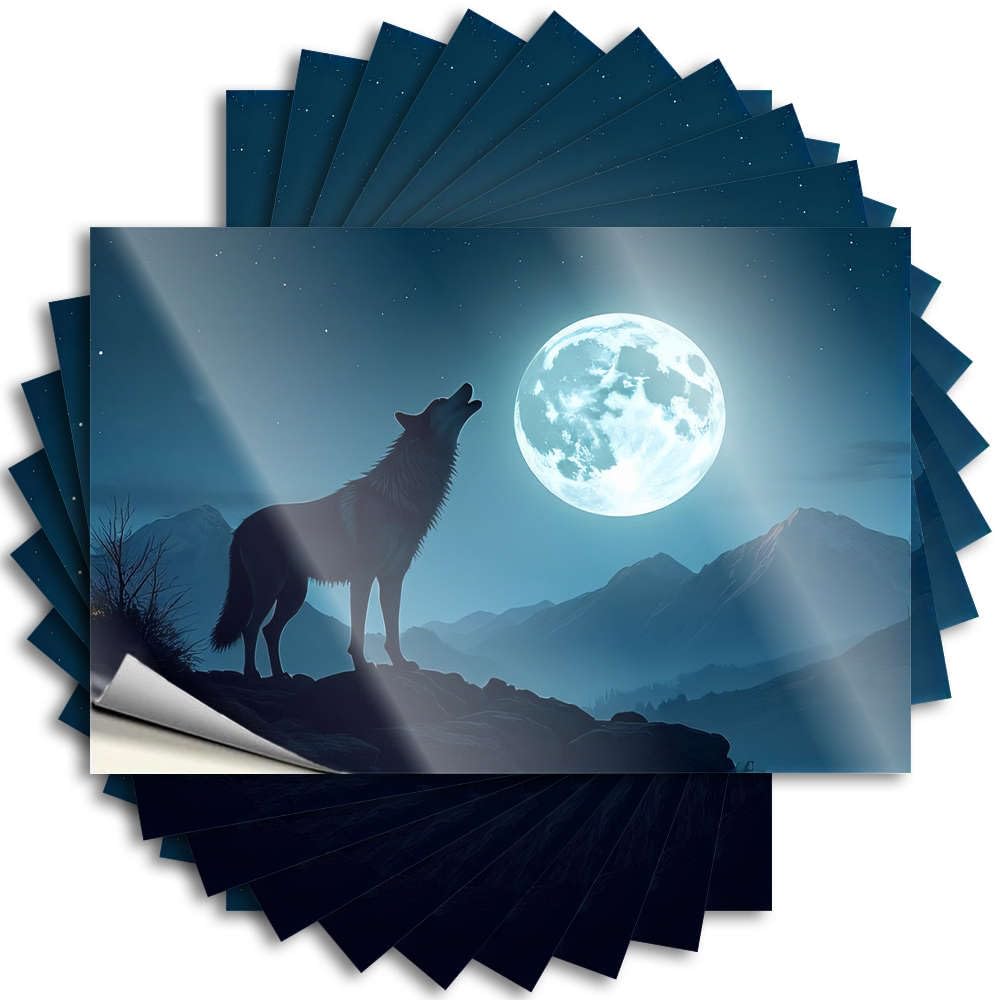 Fzfn Colour Wolf Howling At The Full Moon Funny Sticker Bar Decor For Home | Core Laptop Removable Decal Pack(8X12cm)
