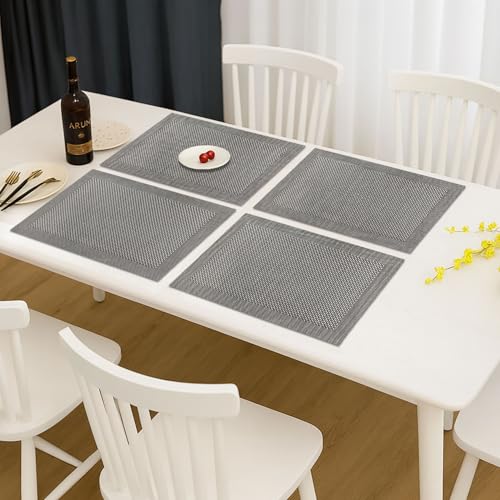 Image of Amazon Brand - Umi PVC Vinyl Box Design Placemat ST0000434 - Heat Resistant, Wipe Clean, Anti-Skid Table Mats for Dining Table, KitchenHome Decor (30x45 CM Black Set of 4)