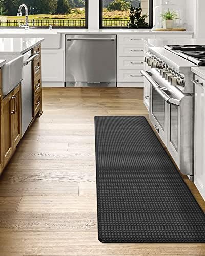 DEXI Kitchen Rug Anti Fatigue,Non Skid Cushioned Comfort Standing Kitchen Mat Waterproof and Oil Proof Floor Runner Mat, Easy to Clean, 18"x59", Black