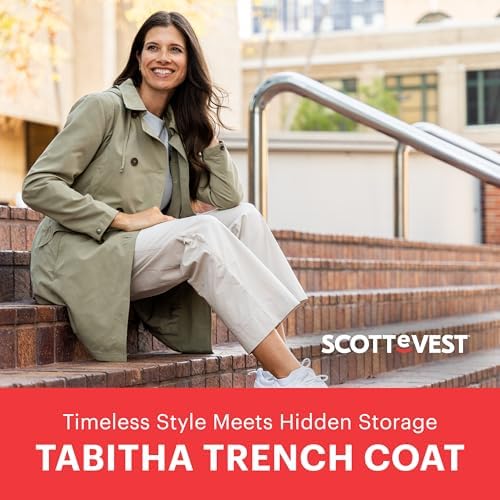 SCOTTeVEST Tabitha Trench Coat for Women - 21 Hidden Pockets - Soft Shell Water Repellent Jacket for Travel & More