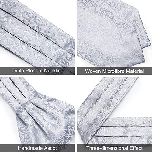 Image of DiBanGu Mens Silk Ascot Ties Paisley Jacquard Woven Cravat and Pocket Square Cufflinks with Lapel Pin for Business Wedding