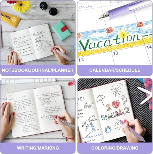 Image of SHUTTLE ART 6 Pcs Gel Pens Journaling Highlighters - Aesthetic Fine Point Retractable 0.7mm Pen Journal Set Pastel Color Ink 0.5mm Smooth Writing Drawing No Bleed (Purple)