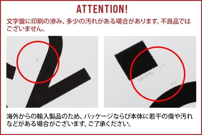 Close-up images showing minor imperfections on the clock dial